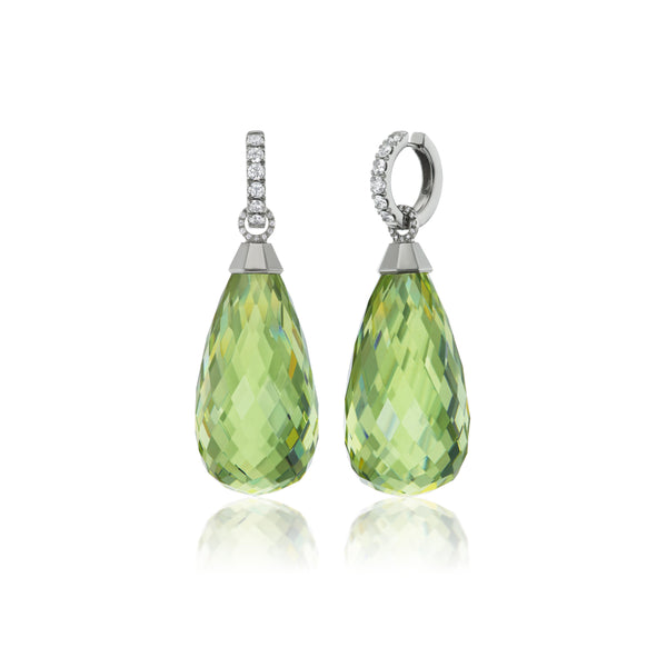 Titanium and Diamond Faceted Green Amber Drop Earrings
