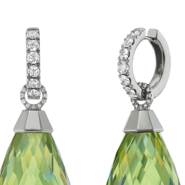Titanium and Diamond Faceted Green Amber Drop Earrings