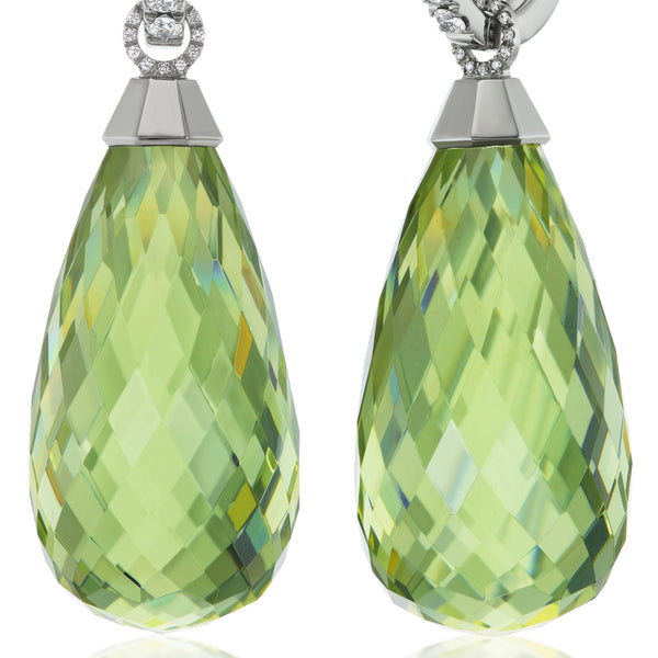 Titanium and Diamond Faceted Green Amber Drop Earrings