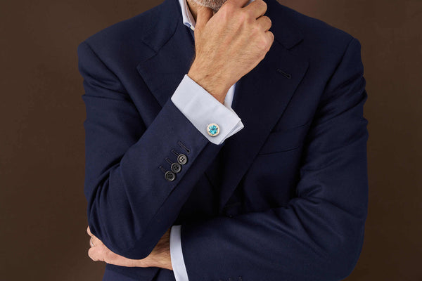 Blue Topaz and Damascus Steel Cufflinks