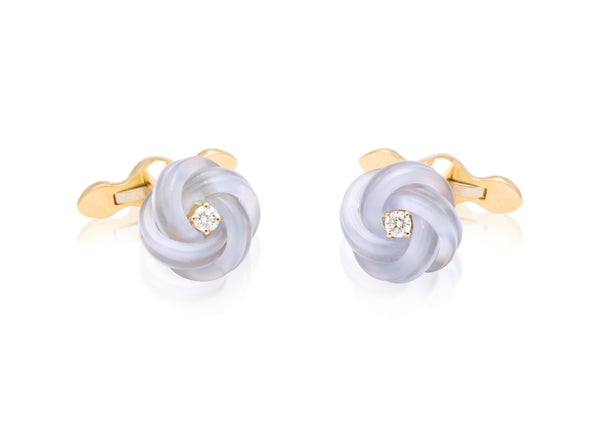Blue Chalcedony and Diamond Magic Knot Cufflinks