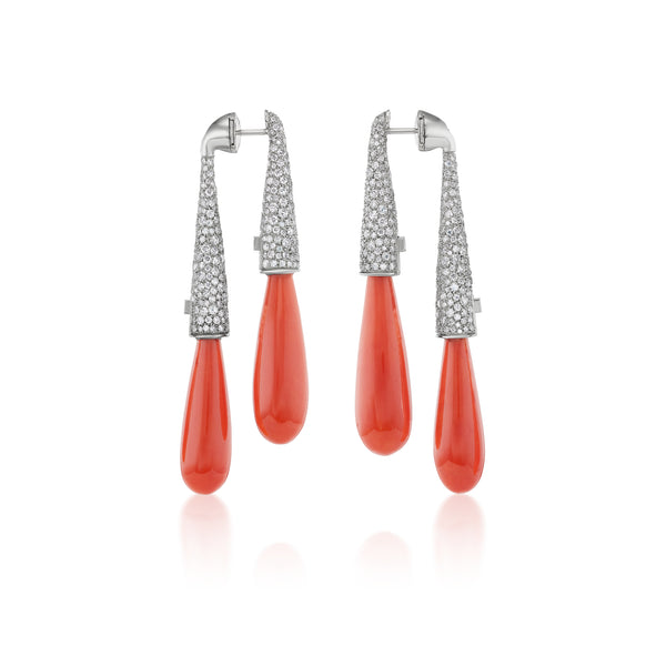 Titanium, Coral and Diamond Double Drop Earrings