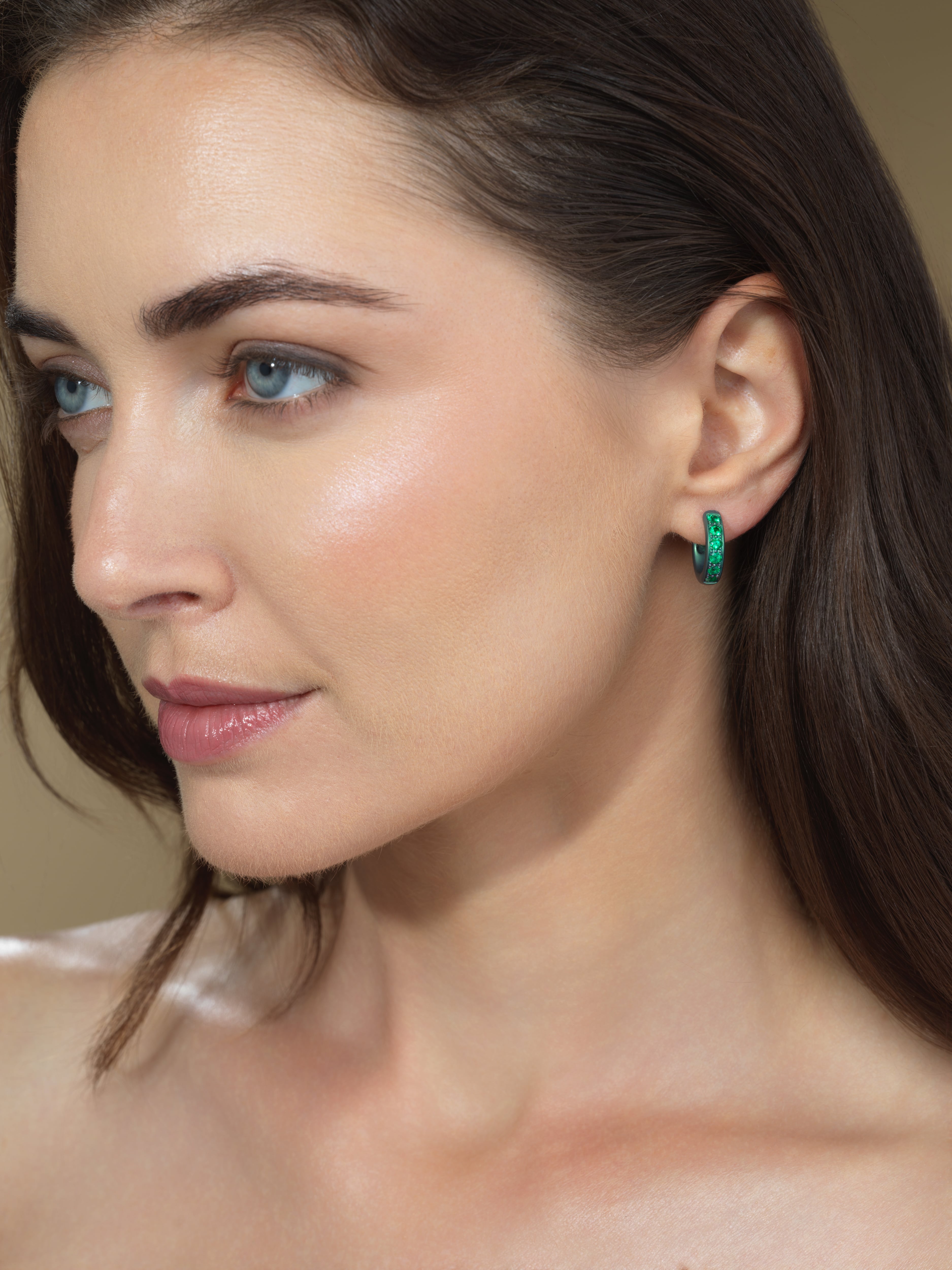 Titanium, Emerald and Interlocked Jade Drop Earrings