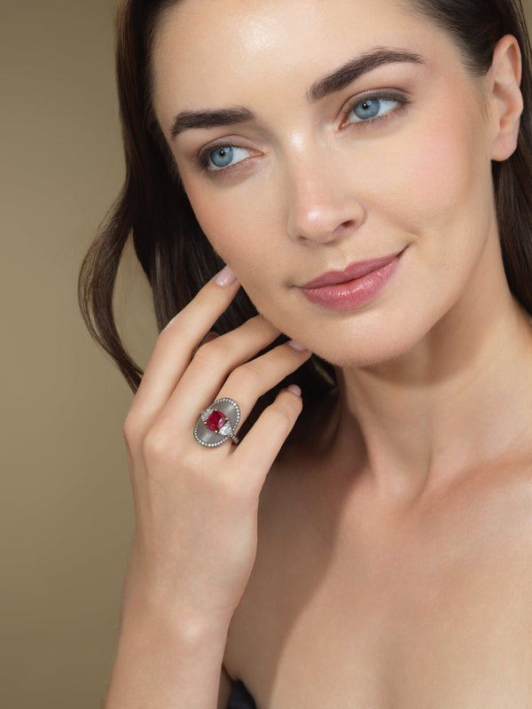 Red Spinel and Diamond Ring
