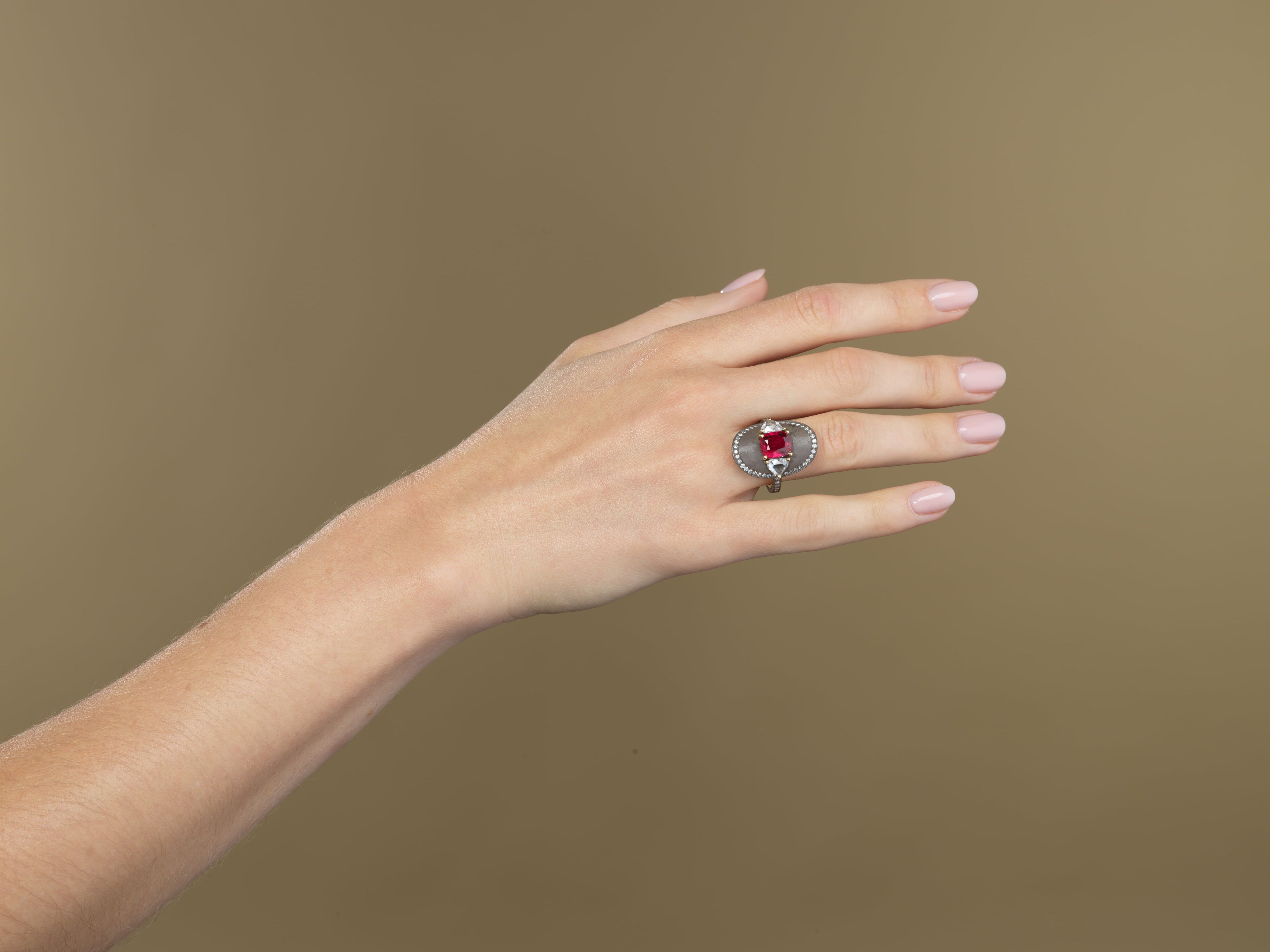 Red Spinel and Diamond Ring