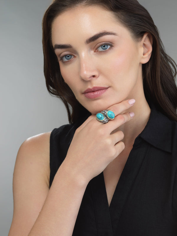 Titanium, Turquoise and Diamond Twin Ring Number One