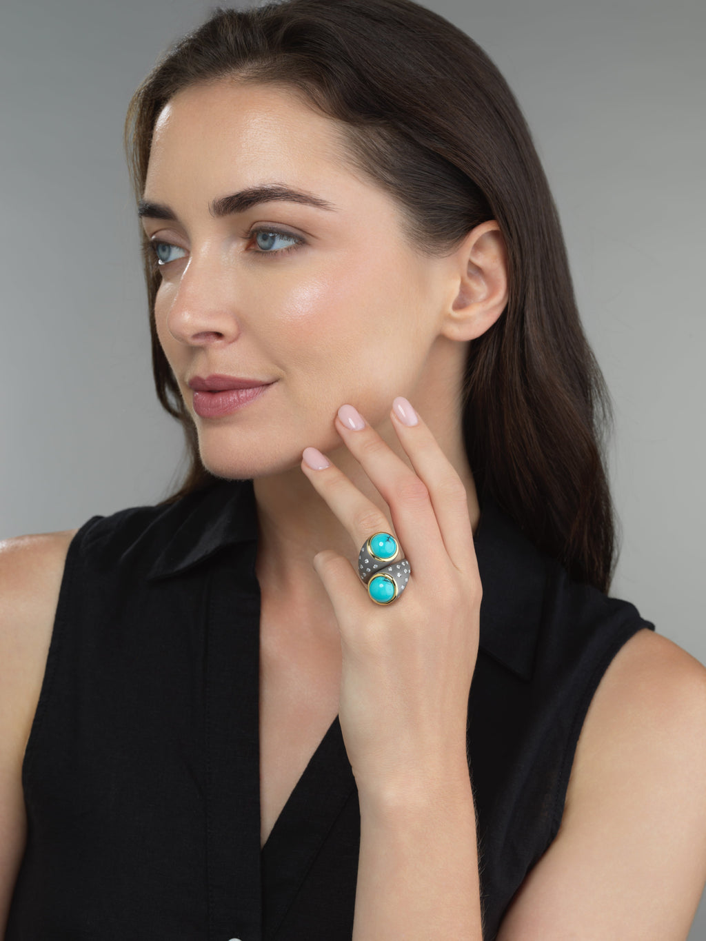 Titanium, Turquoise and Diamond Twin Ring Number Three