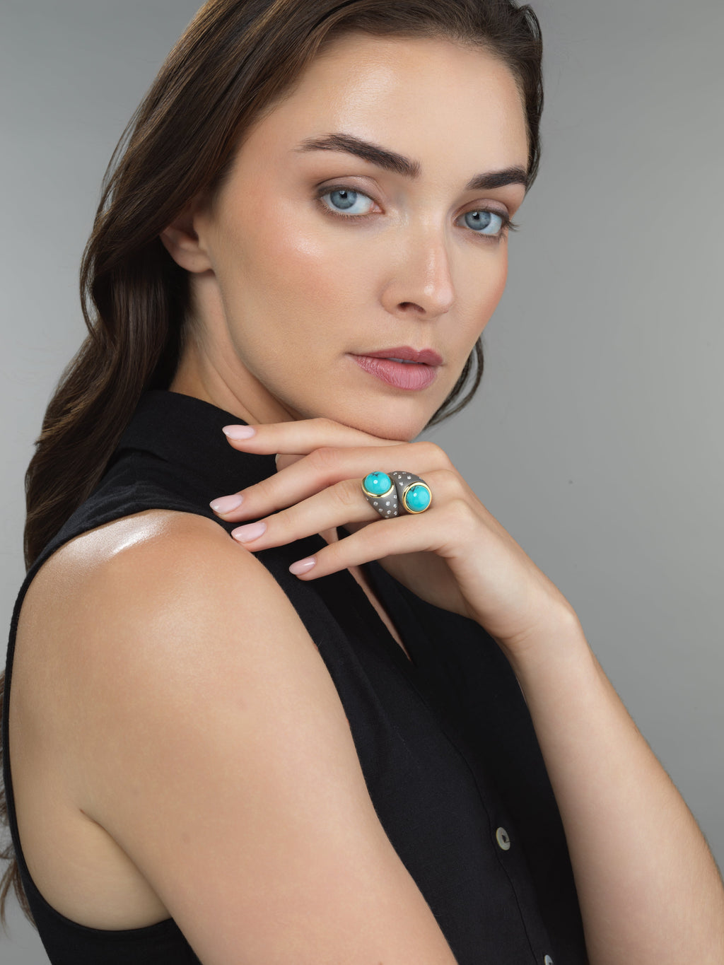 Titanium, Turquoise and Diamond Twin Ring Number Three