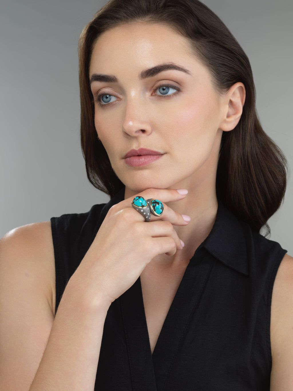 Titanium, Turquoise and Diamond Twin Ring Number Two