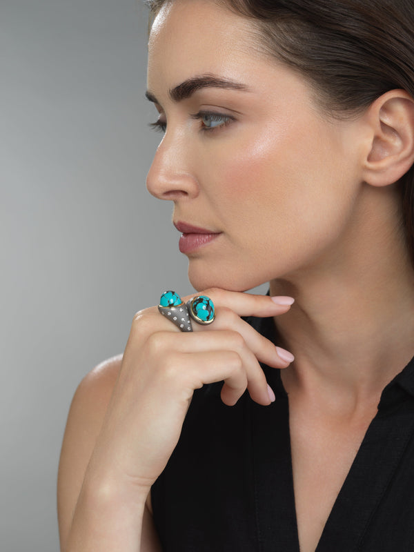 Titanium, Turquoise and Diamond Twin Ring Number Two
