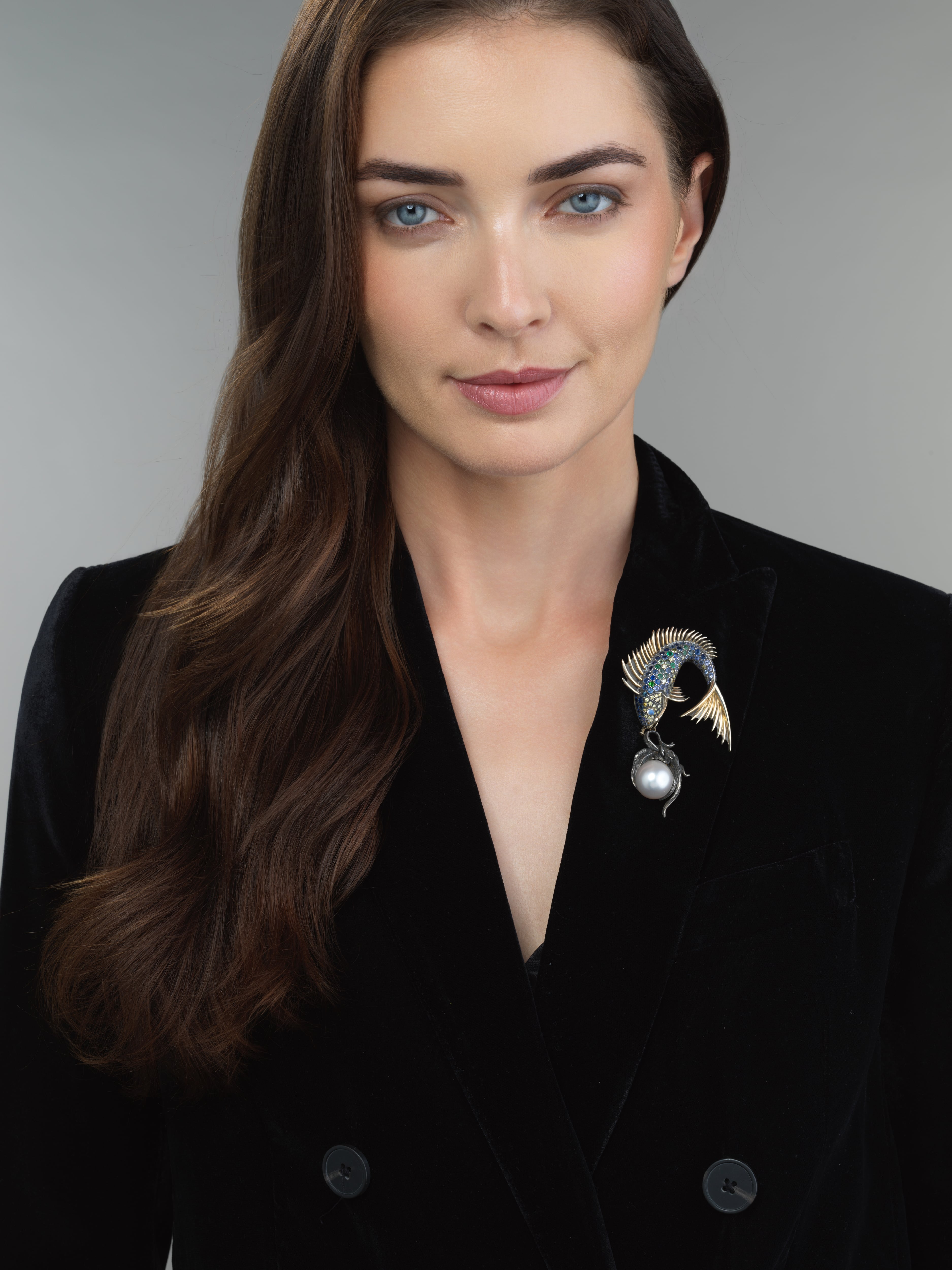 Marilyn Cooperman "Fish Lunching On A Pearl" Brooch