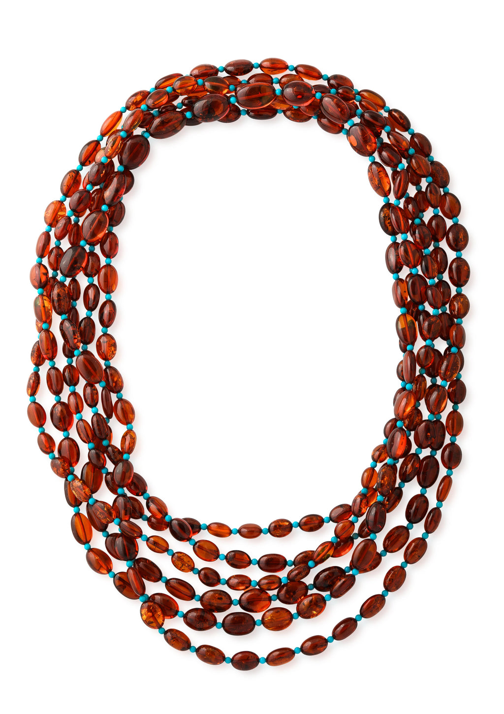 Extra Long Baltic Amber and Turquoise Necklace