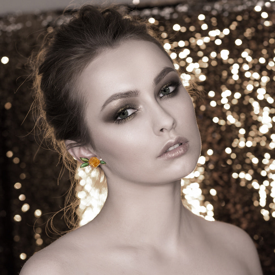 Citrine, Green Tourmaline and Diamond Flower Earrings