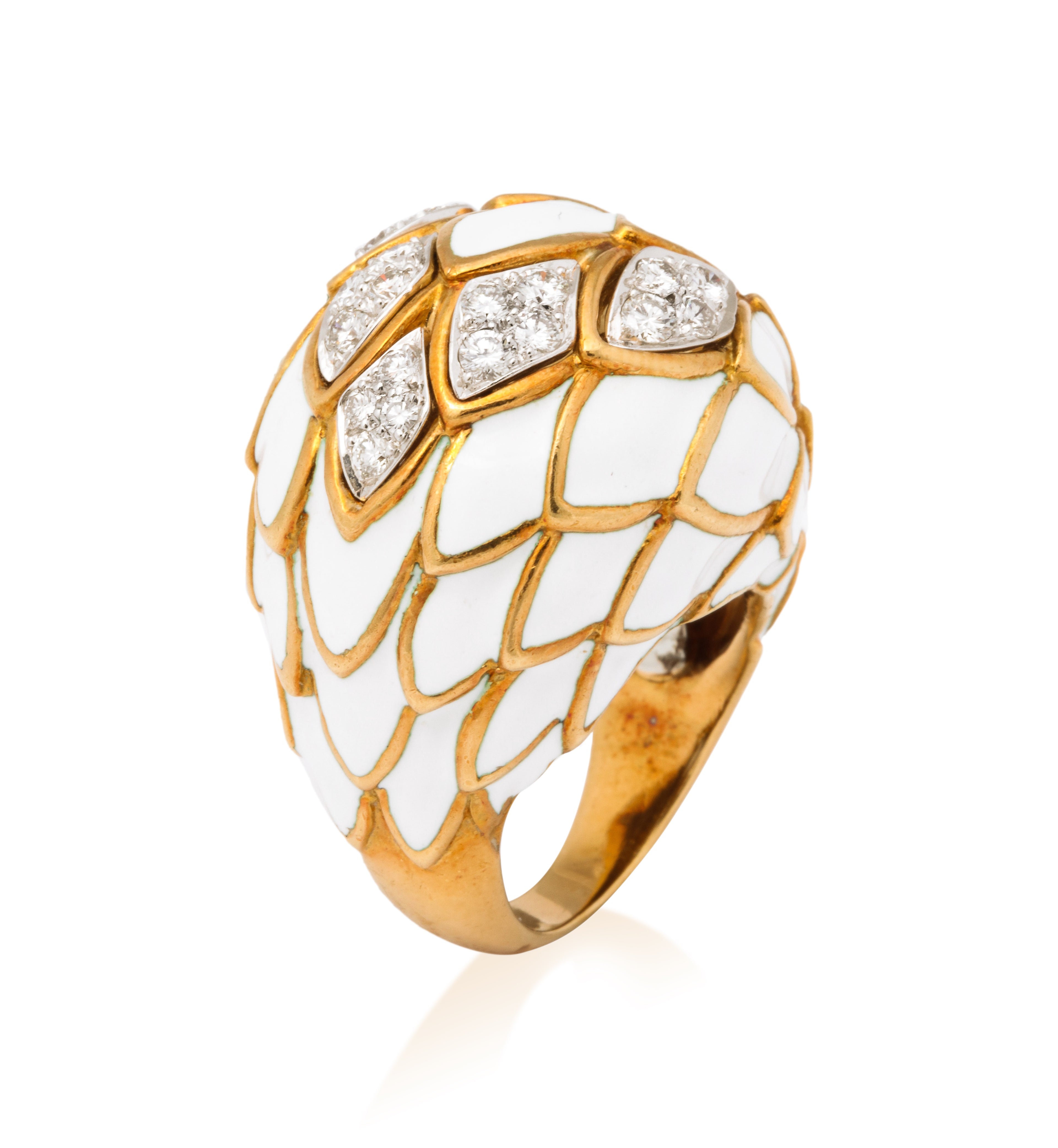 David Webb White Enamel Bombé Ring