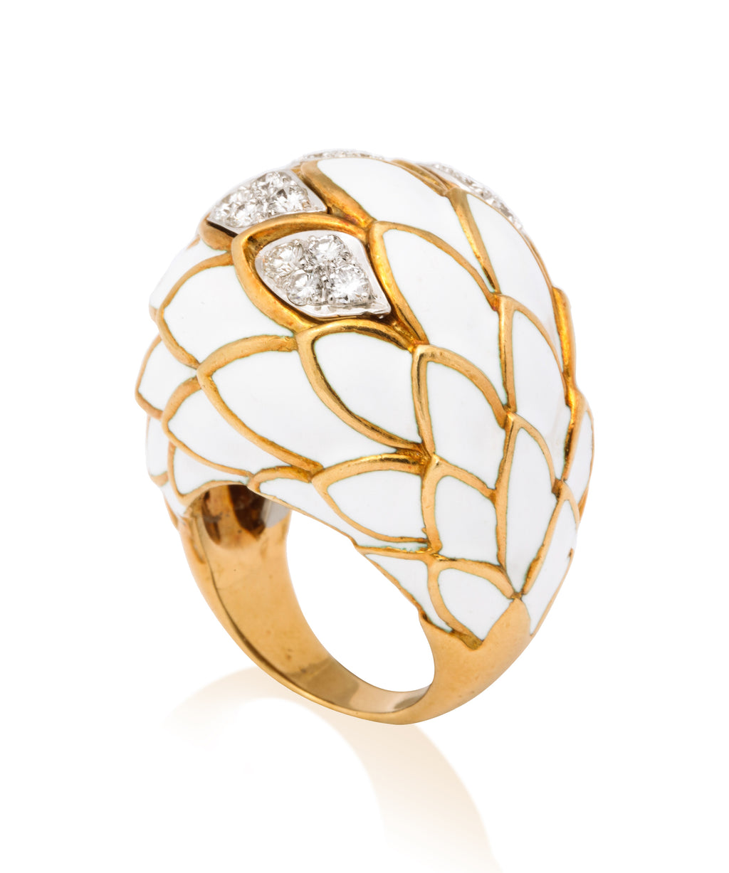 David Webb White Enamel Bombé Ring