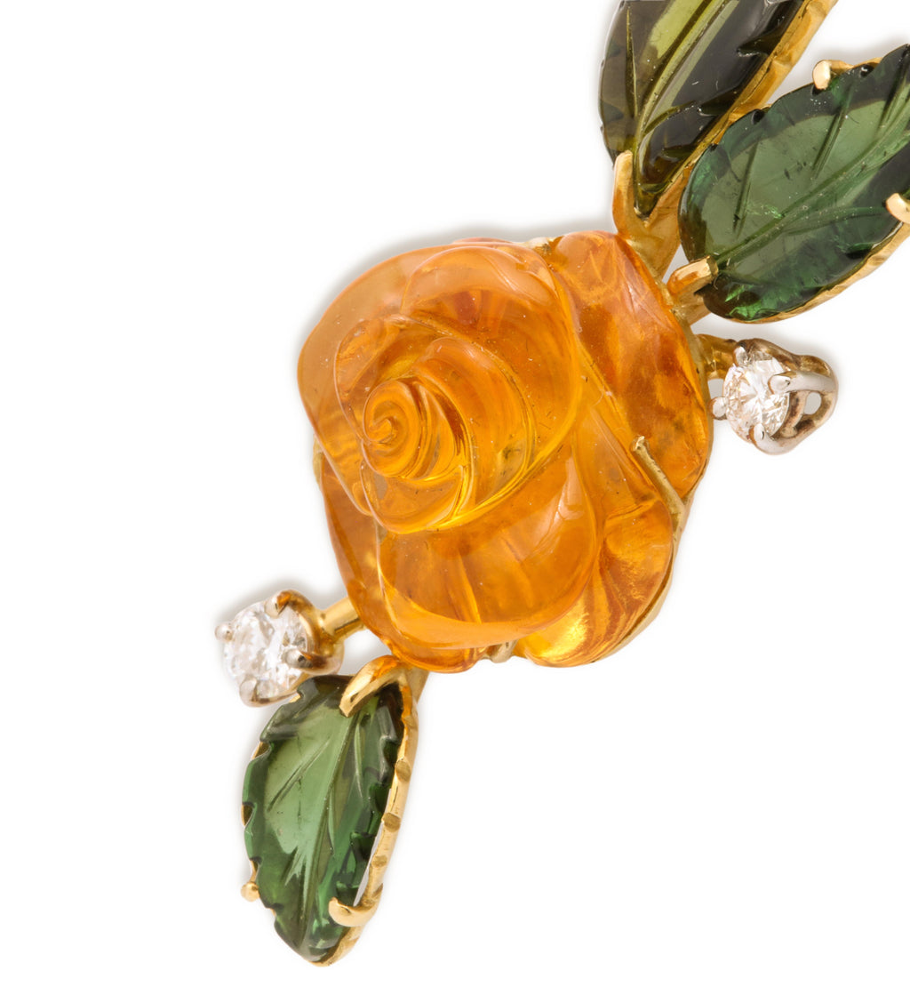 Citrine, Green Tourmaline and Diamond Flower Earrings