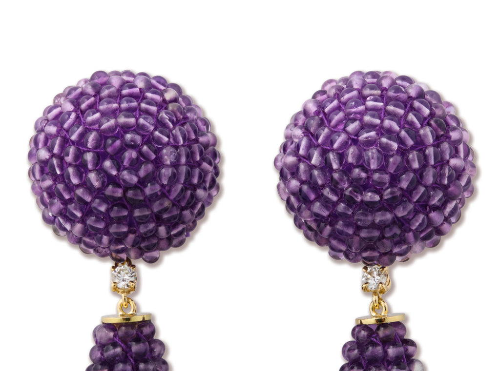Beaded Amethyst and Diamond Drop Earrings