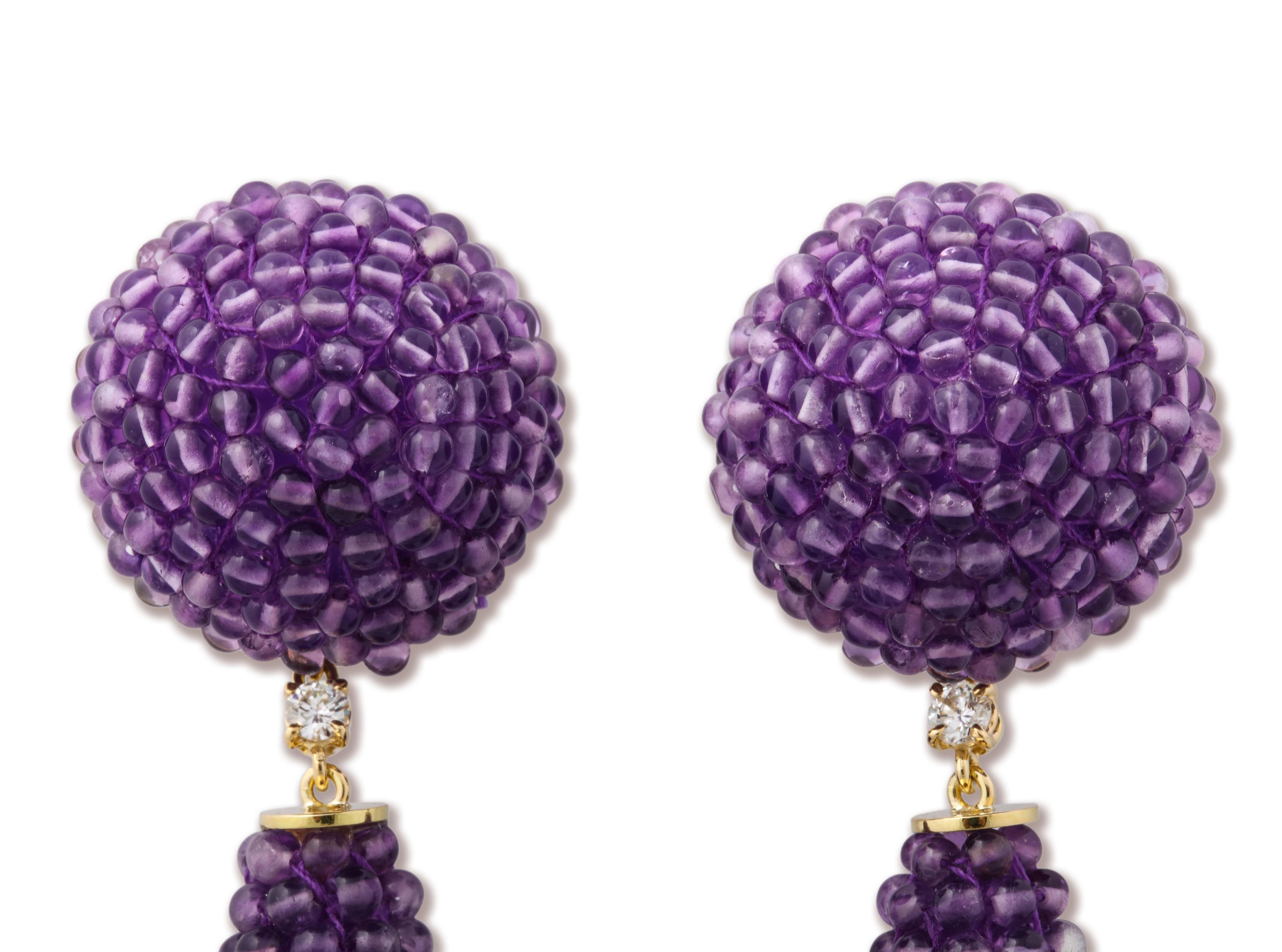 Beaded Amethyst and Diamond Drop Earrings