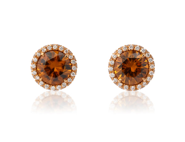 Brown Zircon and Diamond Halo Earrings