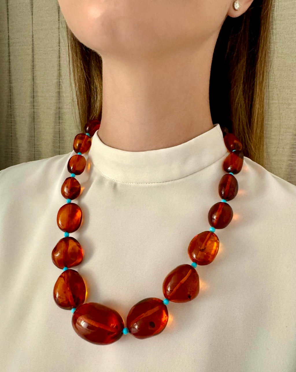 Bold Baroque Amber and Turquoise Necklace