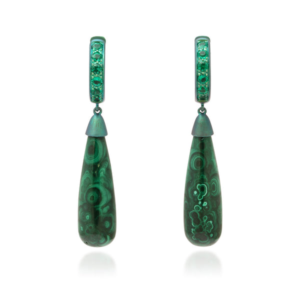 Titanium and Emerald Malachite Drop Earrings