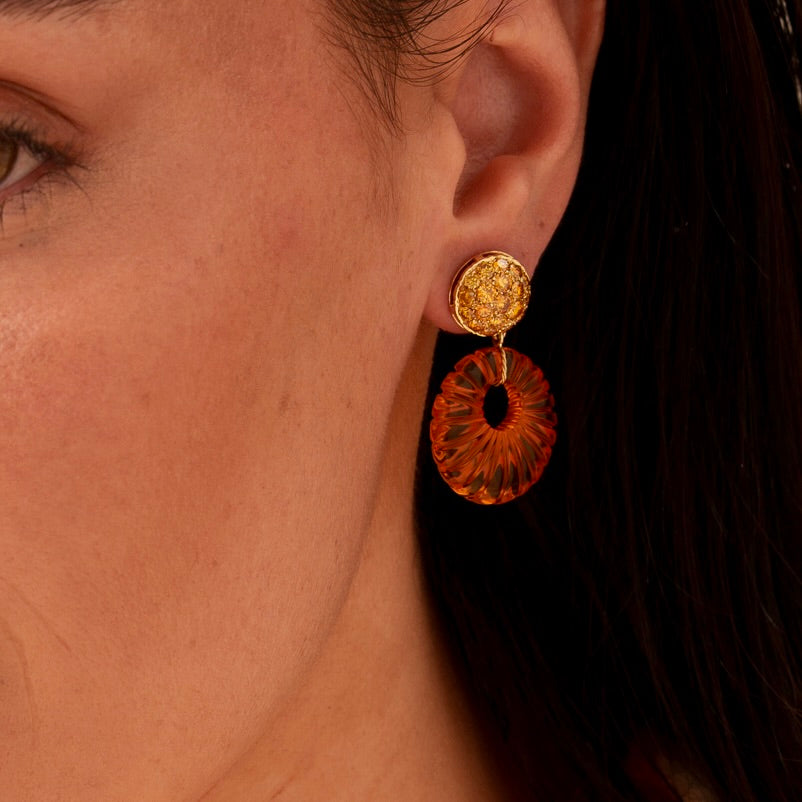 Yellow Diamond and Amber Drop Earrings