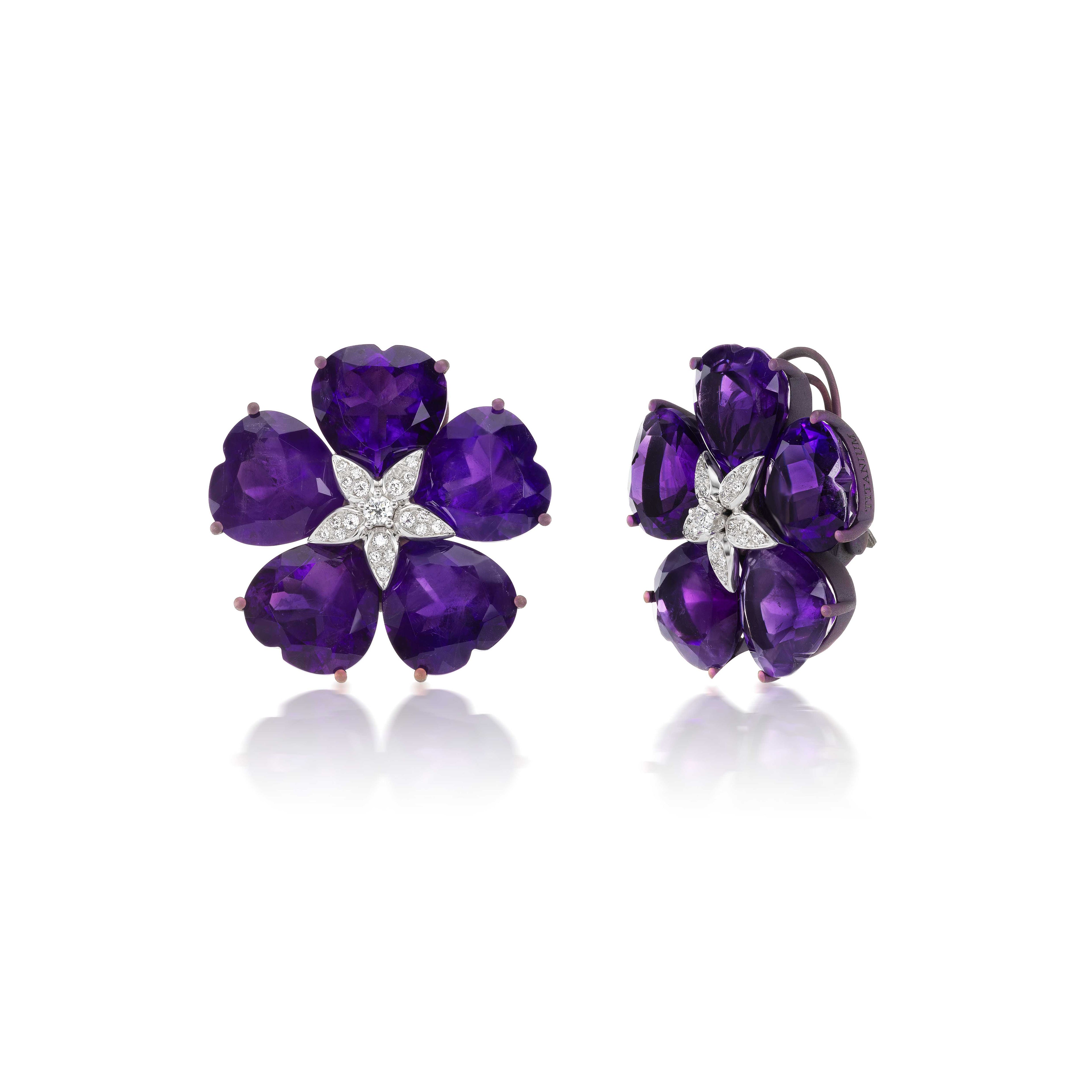 Amethyst Titanium and Diamond Earrings
