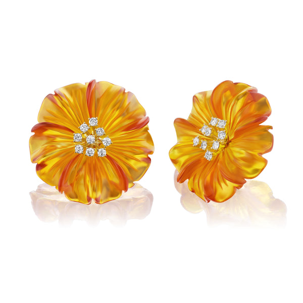 Amber and Diamond Large Flower Earrings