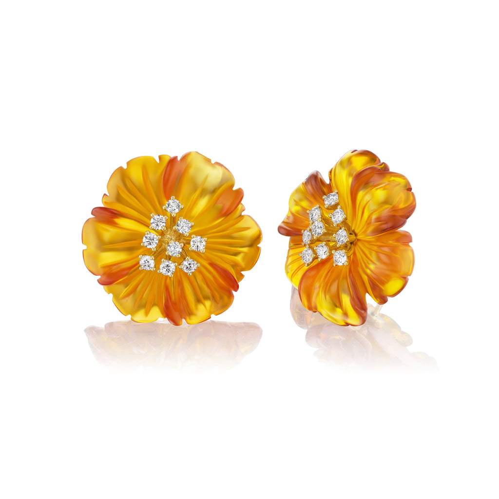Amber and Diamond Medium Flower Earrings