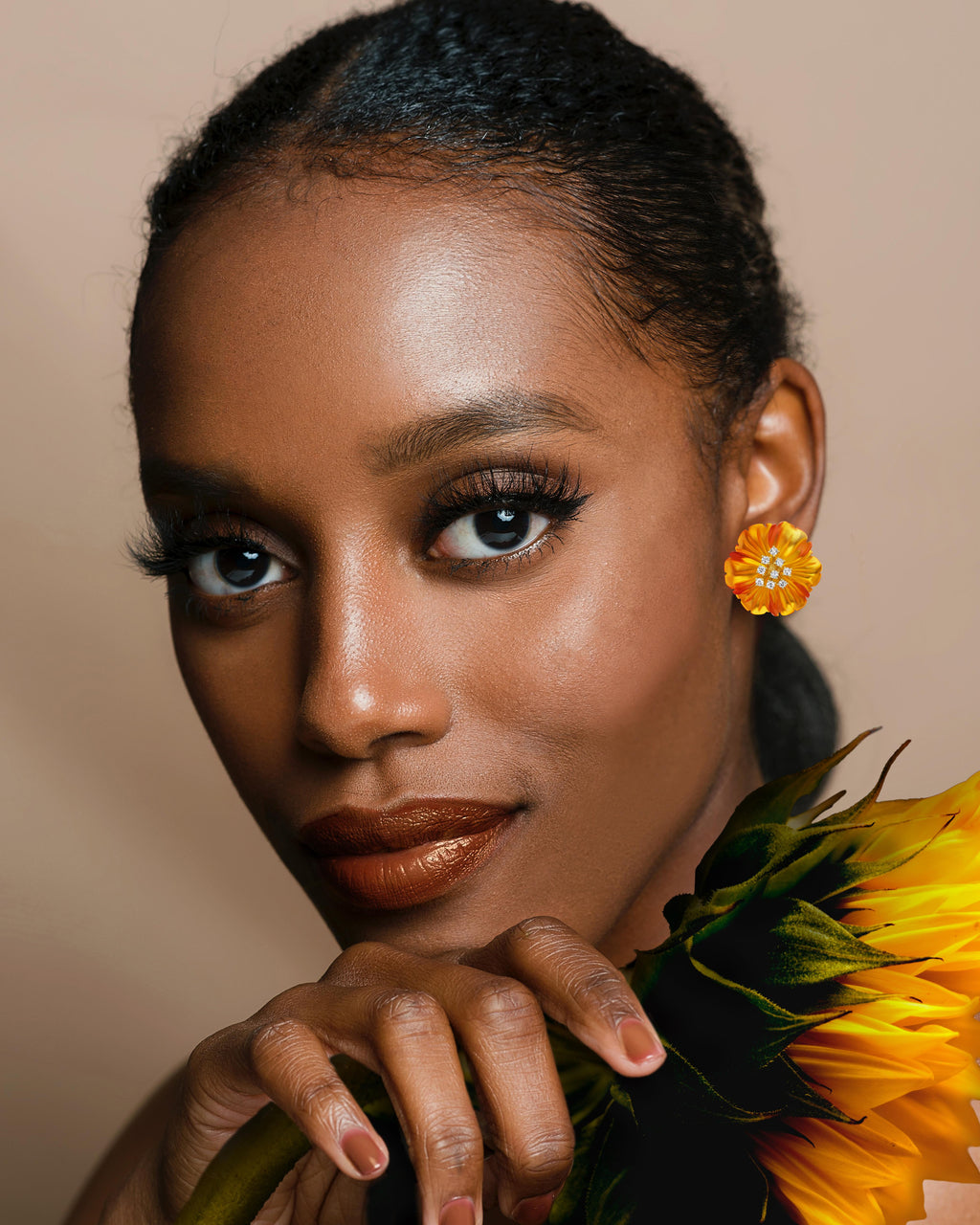 Amber and Diamond Medium Flower Earrings