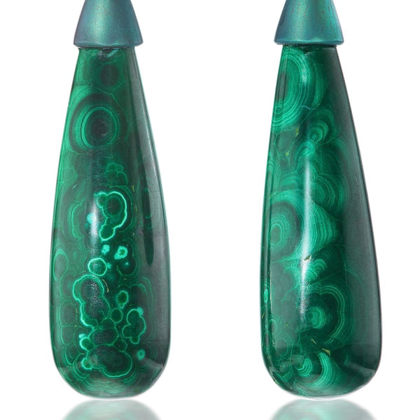 Titanium and Emerald Malachite Drop Earrings