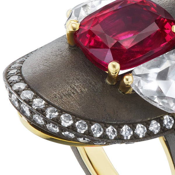 Red Spinel and Diamond Ring