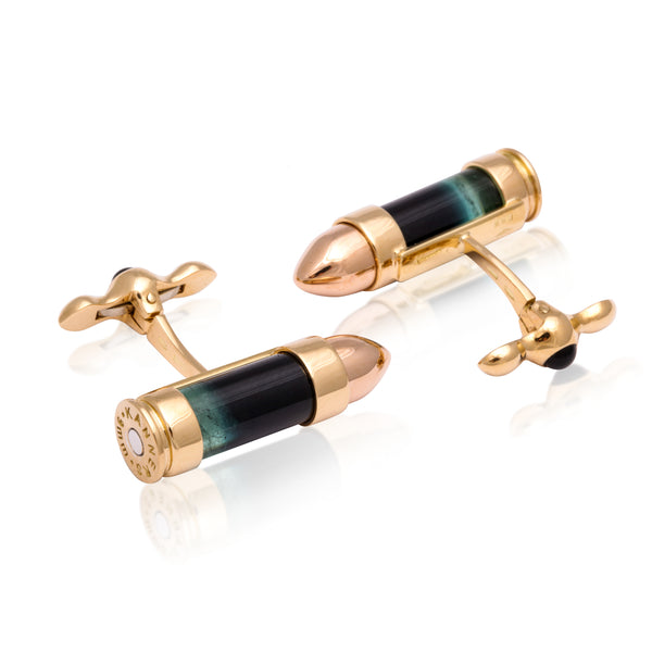 Bi Color Tourmaline Bullet Cufflinks