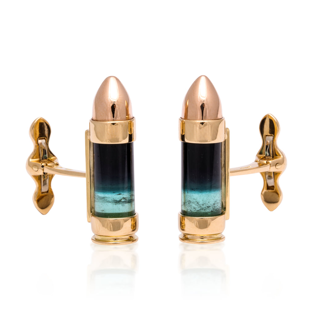 Bi-Color Tourmaline Bullet Cufflinks