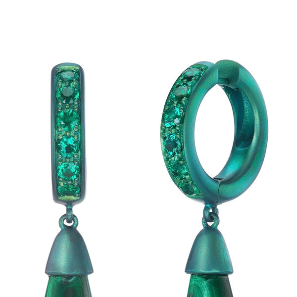 Titanium and Emerald Malachite Drop Earrings