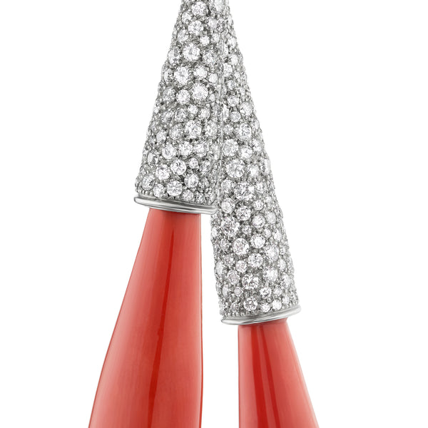 Titanium, Coral and Diamond Double Drop Earrings