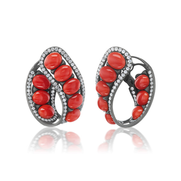 Titanium, Coral and Diamond Large Creole Earrings