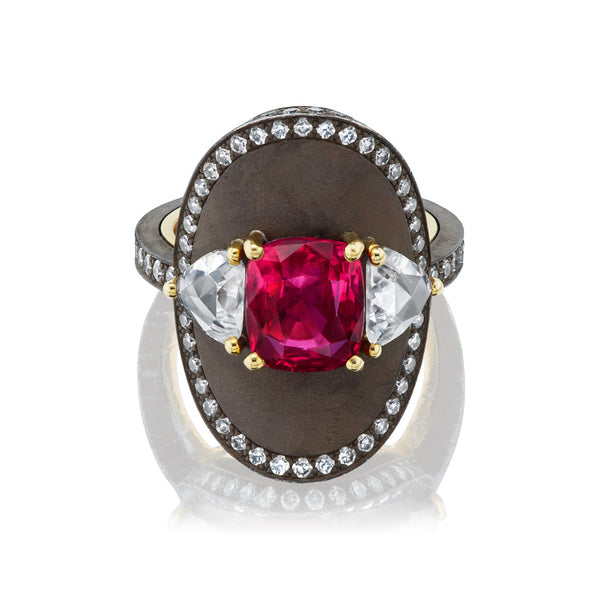 Red Spinel and Diamond Ring