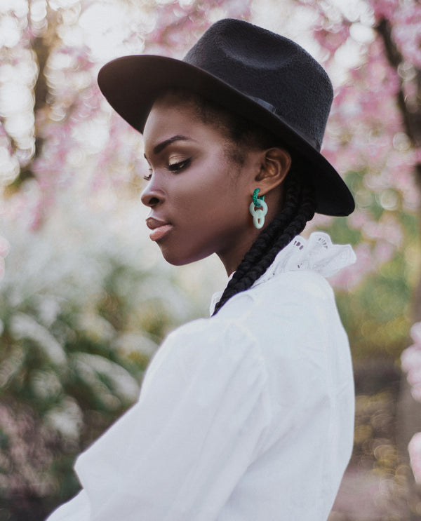 Titanium, Emerald and Interlocked Jade Drop Earrings