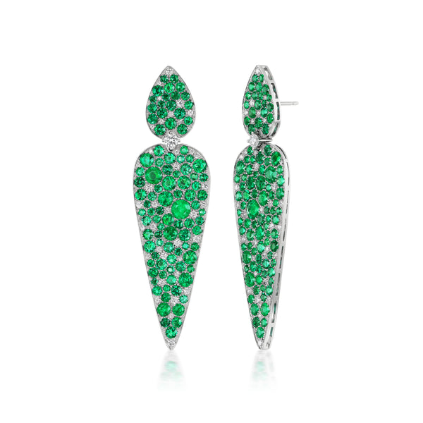 Titanium, Muzo Emerald and Diamond Earrings-XL