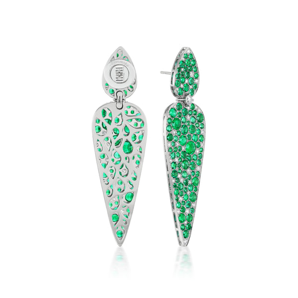 Titanium, Muzo Emerald and Diamond Earrings-XL