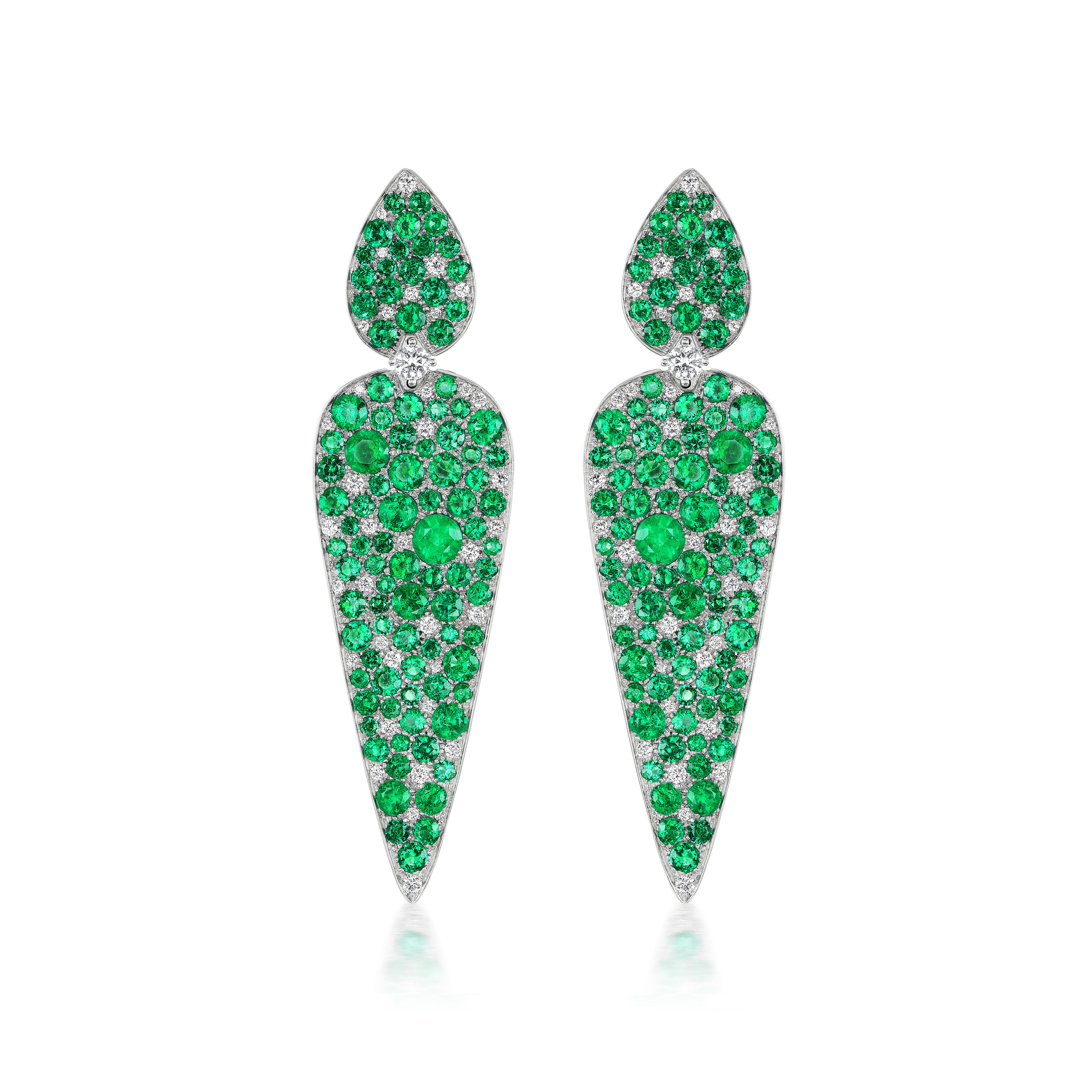 Titanium, Muzo Emerald and Diamond Earrings-XL