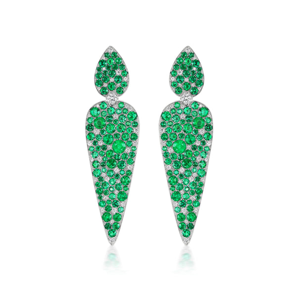 Titanium, Muzo Emerald and Diamond Earrings-XL