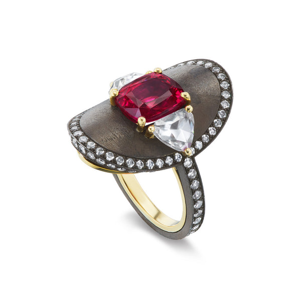 Red Spinel and Diamond Ring