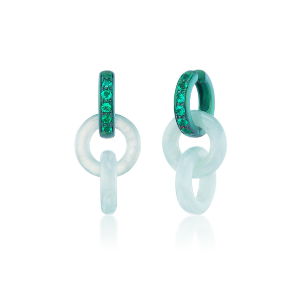 Titanium, Emerald and Interlocked Jade Drop Earrings