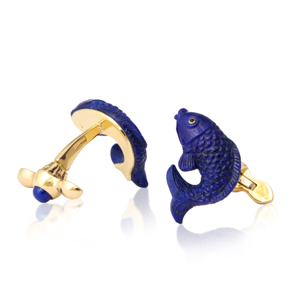 Lapis-lazuli Carved Fish Cufflinks