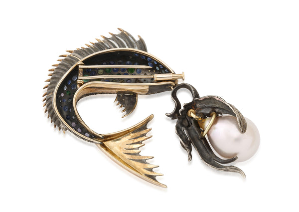 Marilyn Cooperman "Fish Lunching On A Pearl" Brooch