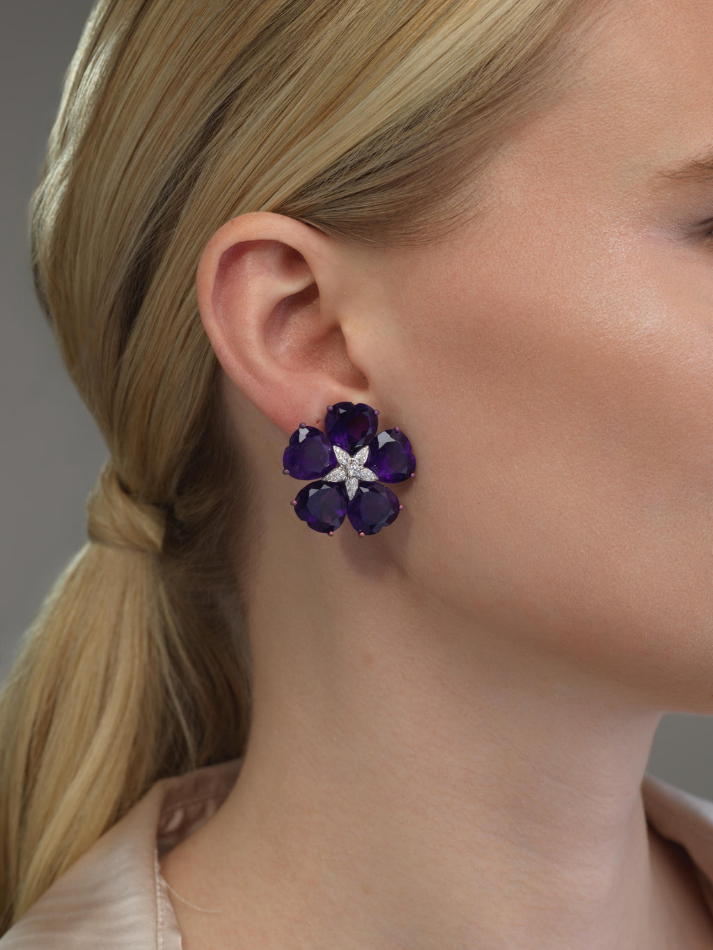 Amethyst Titanium and Diamond Earrings