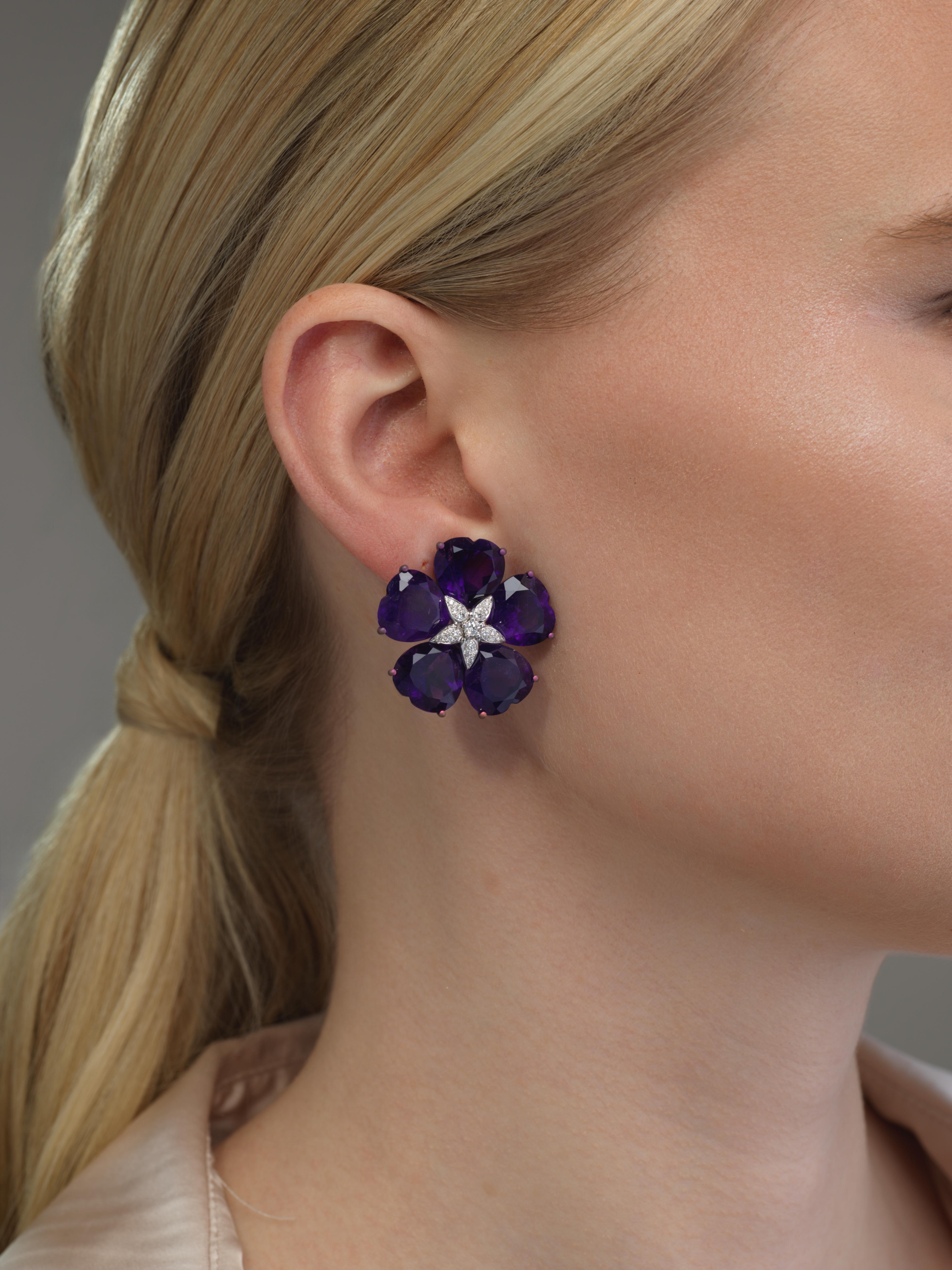 Amethyst Titanium and Diamond Earrings