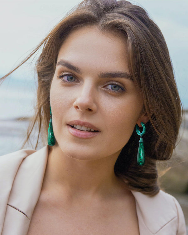 Titanium and Emerald Malachite Drop Earrings